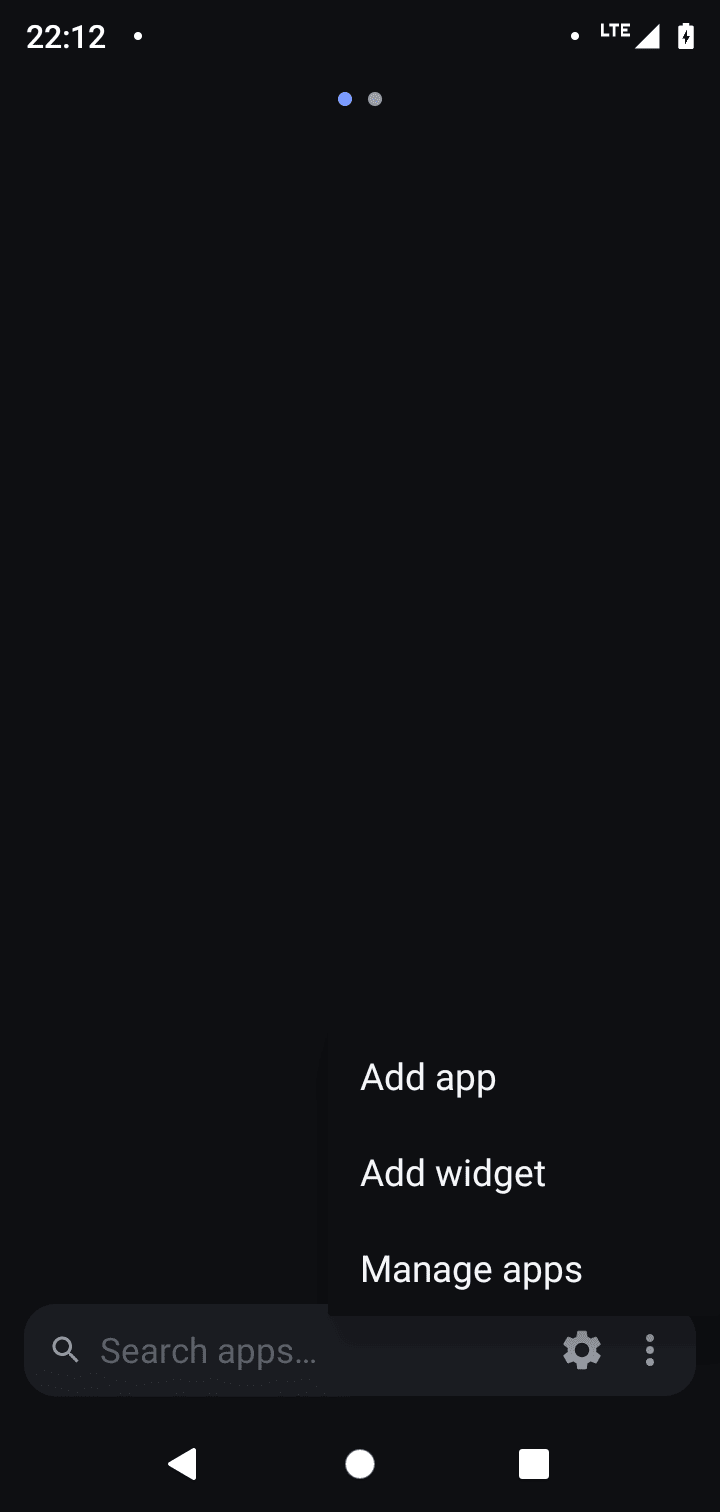 Menu to add apps and widgets